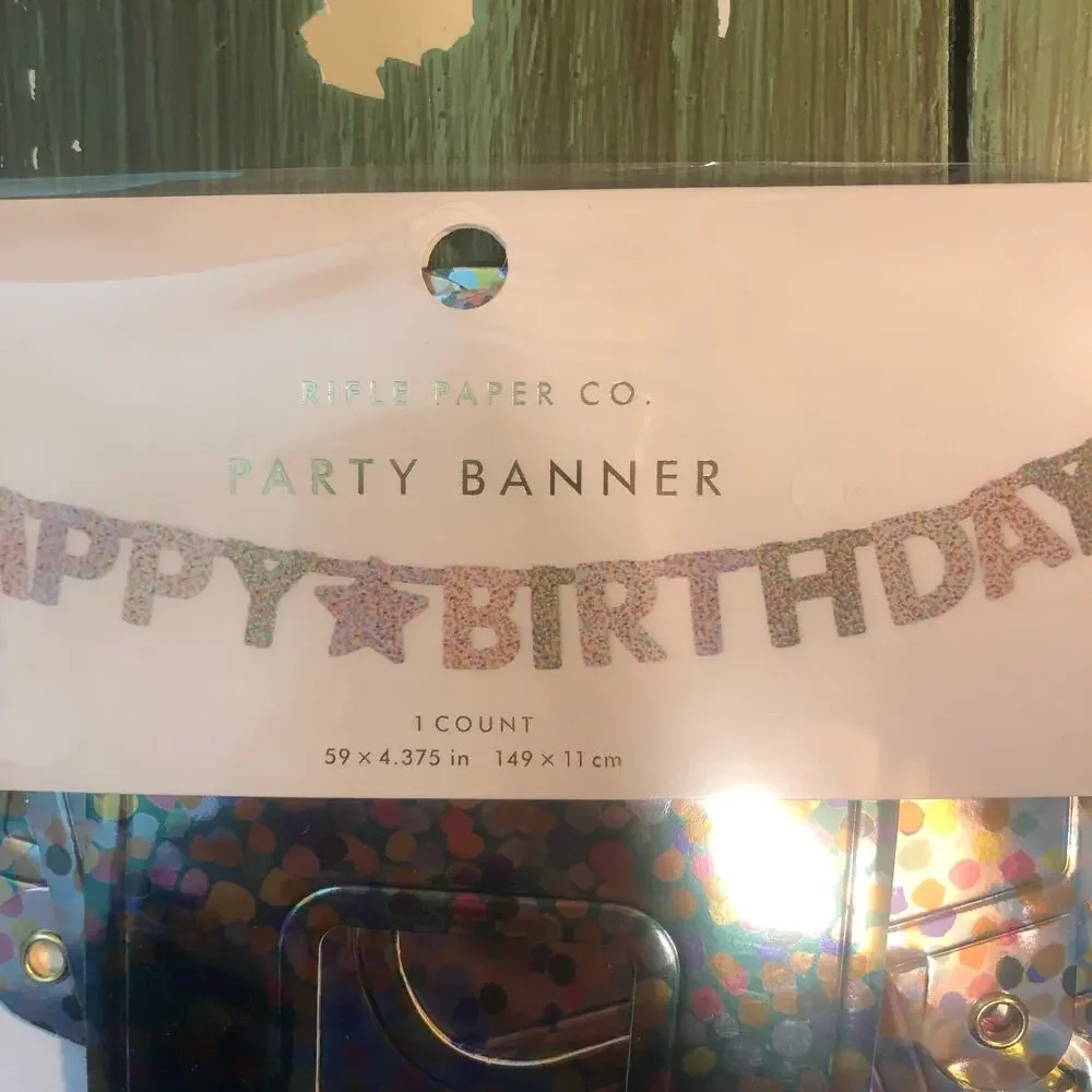 Rifle Paper NEW Happy Birthday Banner Metallic Confetti Pattern